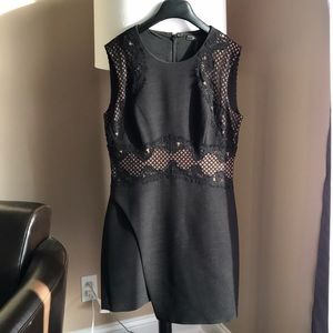 BCBG MAXAZRIA Black Lace Asymmetrical Dress.